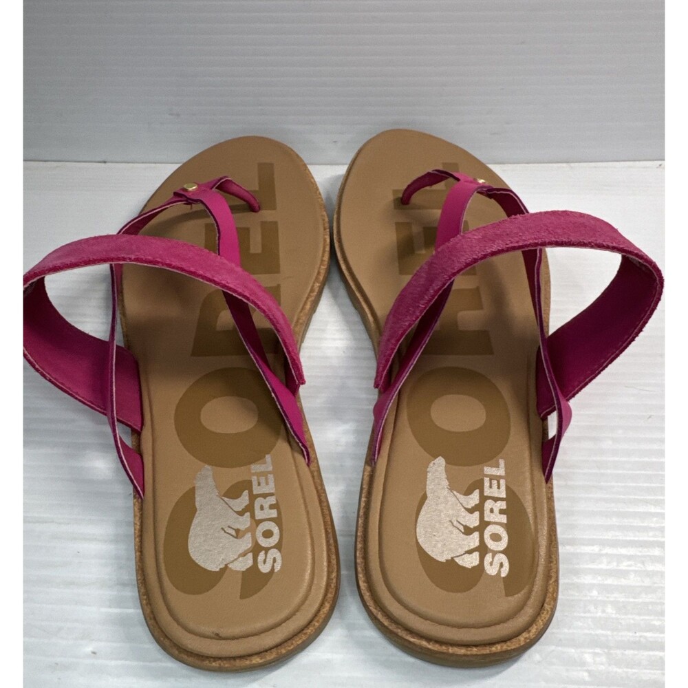 SOREL Woman’s Ella II Easy Flip T-Strap Sandals Thongs Fuchsia Fizz Sea Salt 11 - Picture 5 of 9